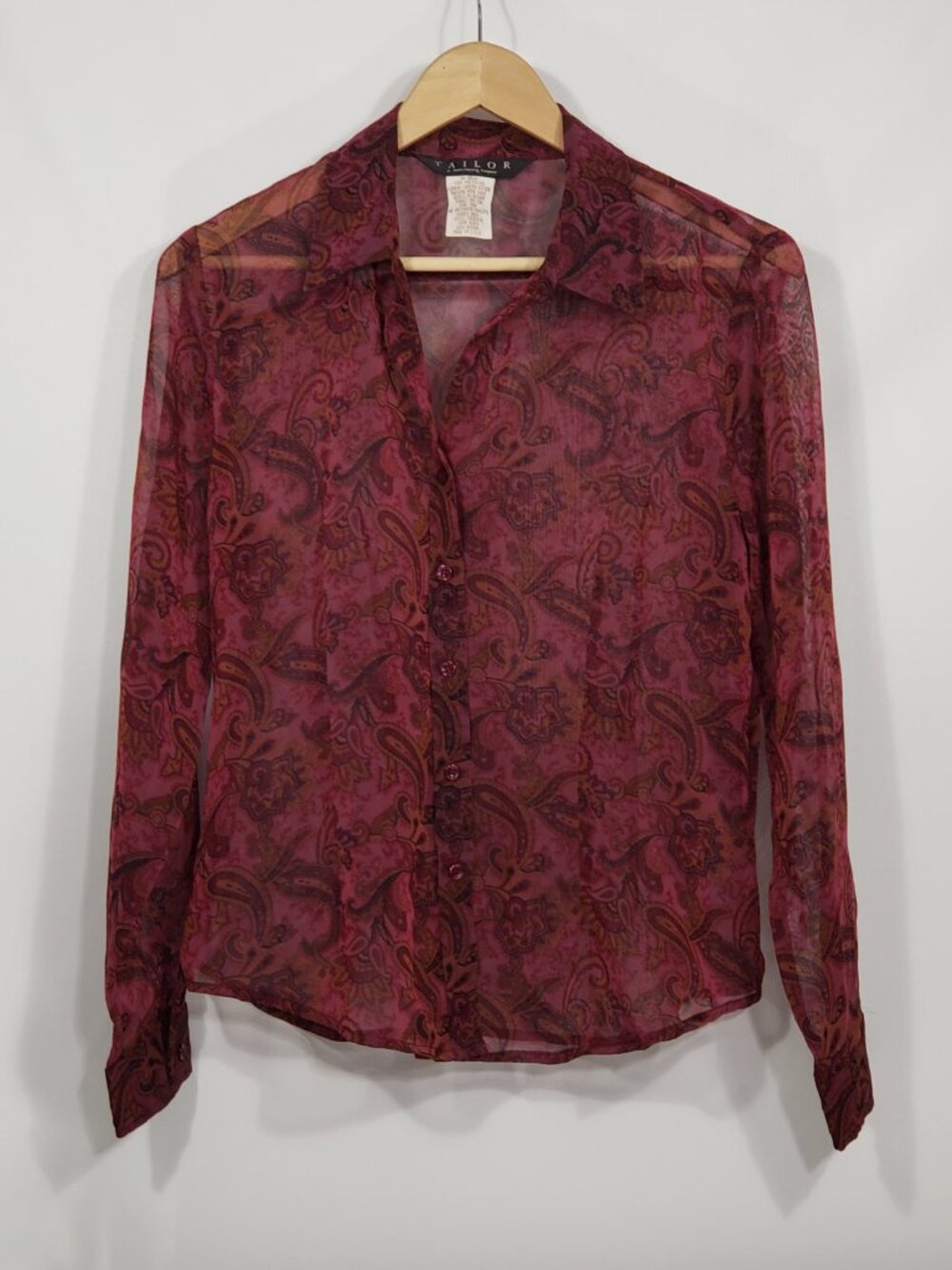 Vintage Tailor B Moss Purple Paisley Sheer Button down Blouse Medium y2k 2000s